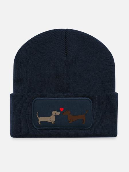two kissing dachshunds, gift idea - Recycled Patch Beanie - french navy