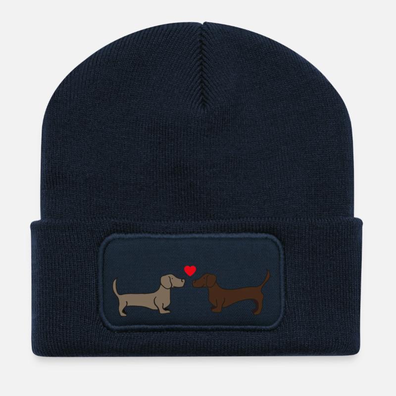 two kissing dachshunds, gift idea - Recycled Patch Beanie - french navy