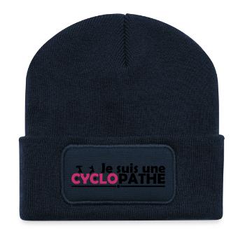 T-shirt Vélo pour Femme Cycliste - Cyclopathe - Beanie recyclé à patch - bleu marine - Devant