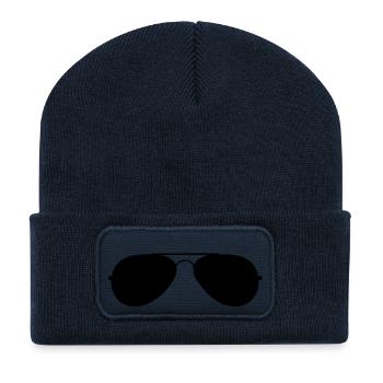 avec des lunettes mer - Beanie recyclé à patch - bleu marine - Devant
