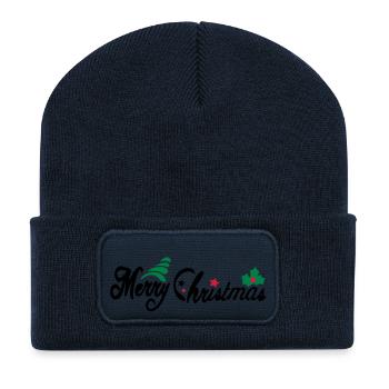 merry_christms_text_tree_holy_leaves - Beanie recyclé à patch - bleu marine - Devant