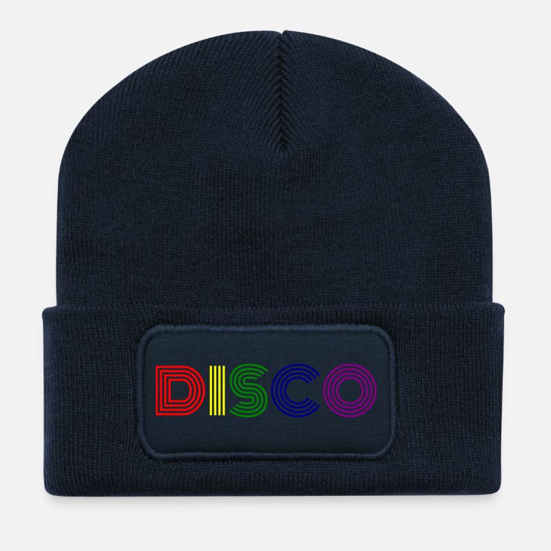 Disco Neon Streifen Retro - Recycelte Patch Beanie - French Navy
