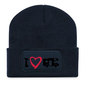 J'aime mon mobil-home 2 - Beanie recyclé à patch - bleu marine - Devant