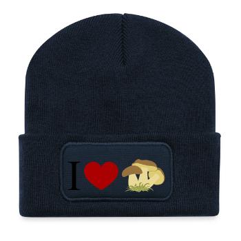 I love Steinpilze 2 - Recycelte Patch Beanie - French Navy - Vorne