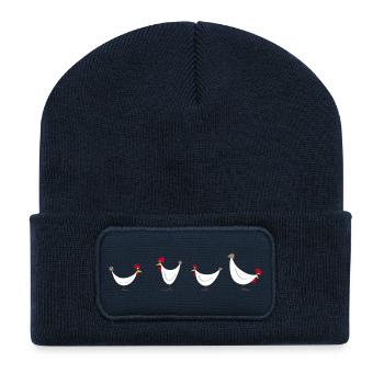 Hühner 4er Bande - Recycelte Patch Beanie - French Navy - Vorne