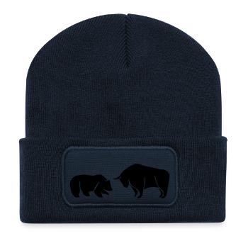 Bär gegen Bulle - Das Symbolbild der Börse - Recycelte Patch Beanie - French Navy - Vorne