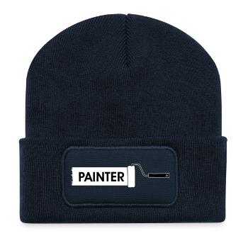 Rouleau de peinture avec peinture blanche - Beanie recyclé à patch - bleu marine - Devant