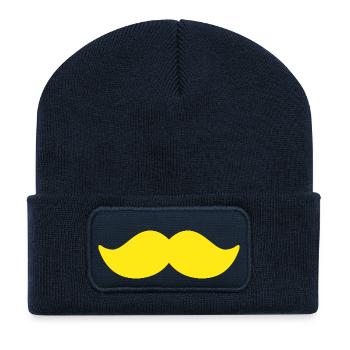 Moustache jaune homme novembre vélo - Beanie recyclé à patch - bleu marine - Devant
