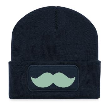 Moustache vert pastel homme novembre vélo - Beanie recyclé à patch - bleu marine - Devant