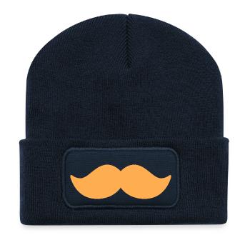 Moustache orange homme novembre vélo - Beanie recyclé à patch - bleu marine - Devant