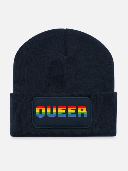 Rainbow queer LGBT CSD Shirt lgbtqi queer - Recycled Patch Beanie - french navy