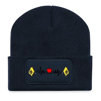 Cardio de fréquence cardiaque pour la Flandre, Belgique - Beanie recyclé à patch - bleu marine - Devant