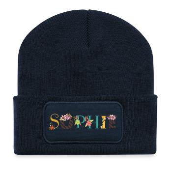 SOPHIE Name Art With Flowers Embroidered - Recycled Patch Beanie - french navy - Front