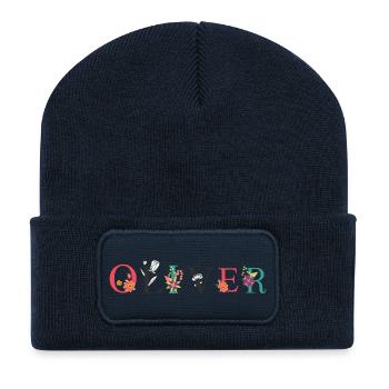 OLIVER Name Art With Flowers Embroidered - Recycled Patch Beanie - french navy - Front