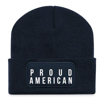 PROUD AMERICAN T-SHIRT - White Text - Recycled Patch Beanie - french navy - Front