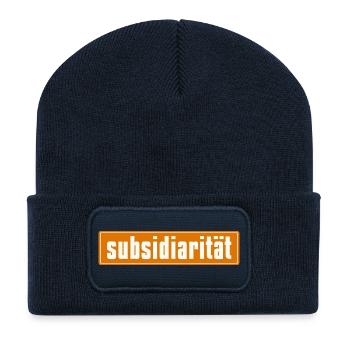 Subsidarity lettering on background - Recycled Patch Beanie - french navy - Front