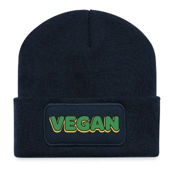 Vegan Typo Green Yellow Outline - Recycled Patch Beanie - french navy - Front