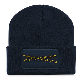Unwearable – Design statement avec ruban d’avertissement - Beanie recyclé à patch - bleu marine - Devant