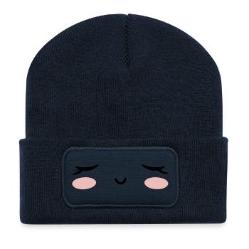 Kawaii face asleep eyes closed - Recycled Patch Beanie - french navy - Front