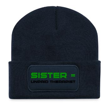 Green Bold Sister Typography - Recycled Patch Beanie - french navy - Front