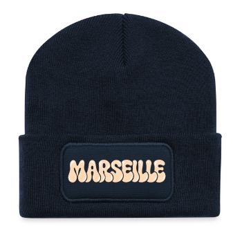 Marseille Mittelmeer-Typo-Blase - Recycelte Patch Beanie - French Navy - Vorne