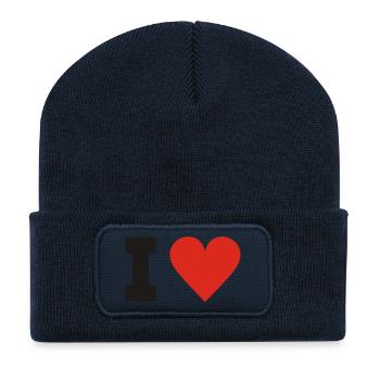 i love - Beanie recyclé à patch - bleu marine - Devant