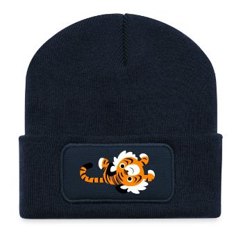 Cute Lazy Cartoon Tiger By Cheerful Madness!! - Recycled Patch Beanie - french navy - Front