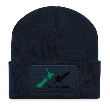 New Zealand - Map & Fern - Recycelte Patch Beanie - French Navy - Vorne