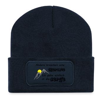 Thérapie de montagne - Beanie recyclé à patch - bleu marine - Devant