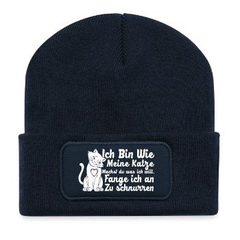Ich bin wie meine Katze - Recycelte Patch Beanie - French Navy - Vorne