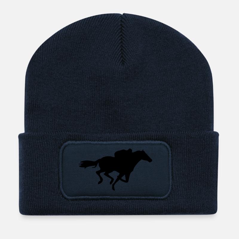 Rennpferd galoppieren Pferd mit Reiter und schwarz - Recycelte Patch Beanie - French Navy