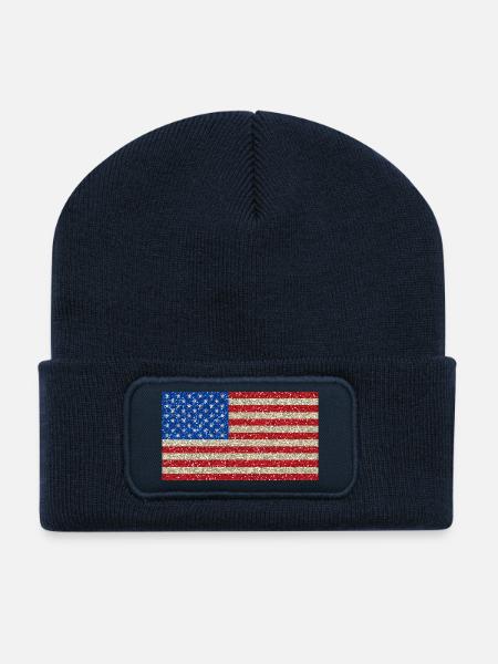 Amerikanische Flagge Fahne USA Patriot Glitzer - Recycelte Patch Beanie - French Navy