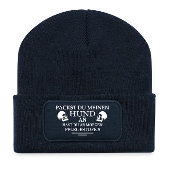 Packst du meinen Hund an... - Recycelte Patch Beanie - French Navy - Vorne