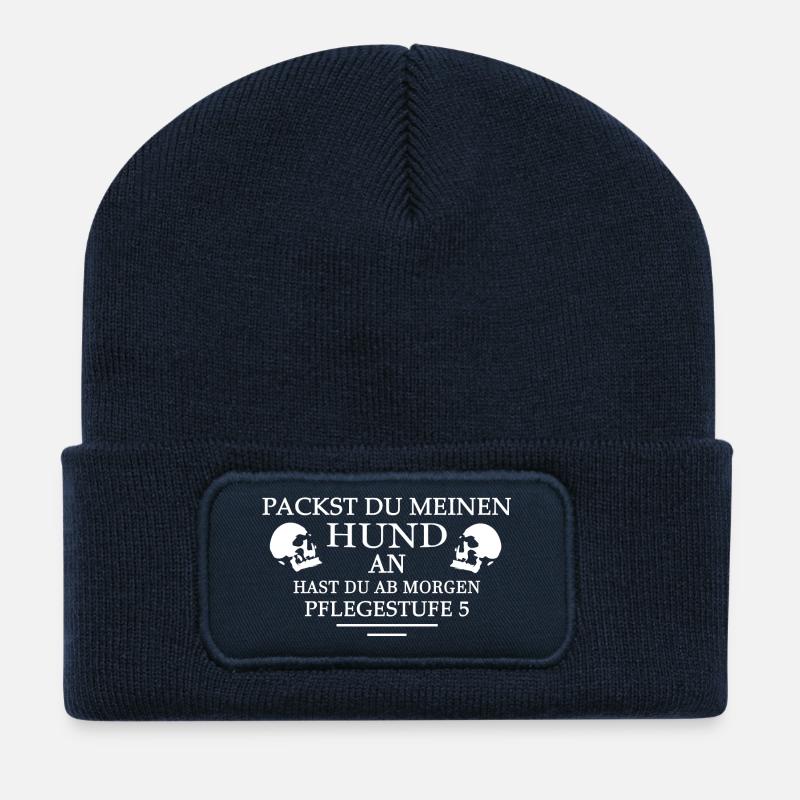 Packst du meinen Hund an... - Recycelte Patch Beanie - French Navy