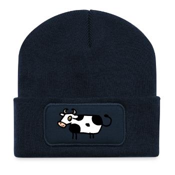 Lustige Comic Kuh witziges Bauernhoftier Geschenk - Recycelte Patch Beanie - French Navy - Vorne