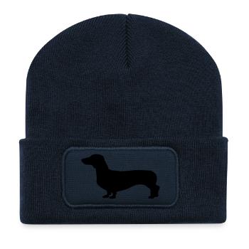 Chien - teckel - Beanie recyclé à patch - bleu marine - Devant