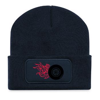 pneu roue wheel flamme fire1 - Beanie recyclé à patch - bleu marine - Devant