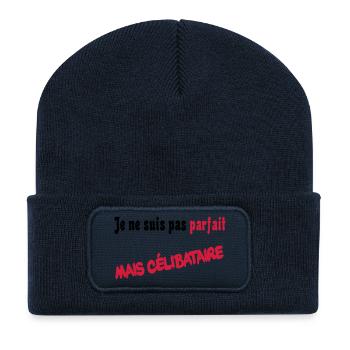 Je ne suis pas parfait mais celibataire - Beanie recyclé à patch - bleu marine - Devant
