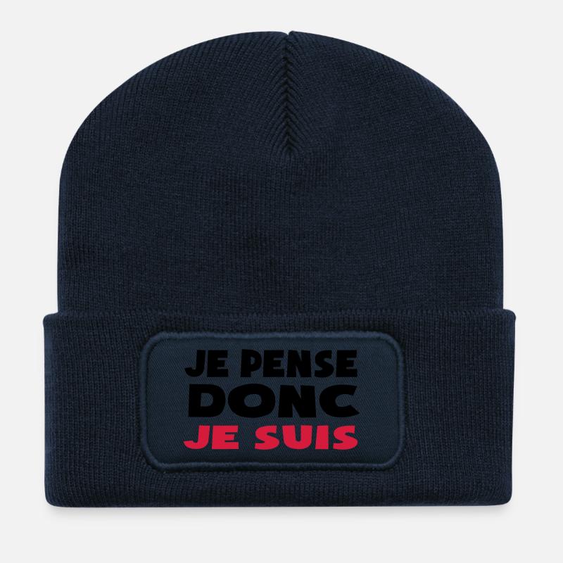 je pense donc je suis doute philosophique - Beanie recyclé à patch - bleu marine