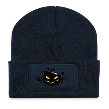 black halloween pumpkin with glowing eyes - Recycled Patch Beanie - french navy - Front