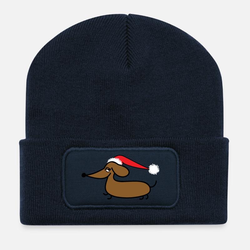 Teckel avec Bonnet de Noel - Beanie recyclé à patch - bleu marine
