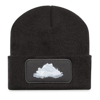 einzelne gezeichnete flauschige weiße Wolke - Recycelte Patch Beanie - Dunkelgrau - Vorne