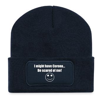 Ich könnte Corona haben ... Hab Angst vor mir! - Recycelte Patch Beanie - French Navy - Vorne