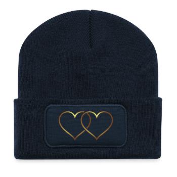 Zwei Herzen, zwei Herzen, Herz, Liebe, heiraten* - Recycelte Patch Beanie - French Navy - Vorne
