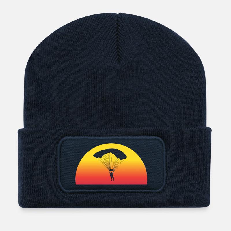 Saut en parachute aventureux au coucher du soleil - Beanie recyclé à patch - bleu marine
