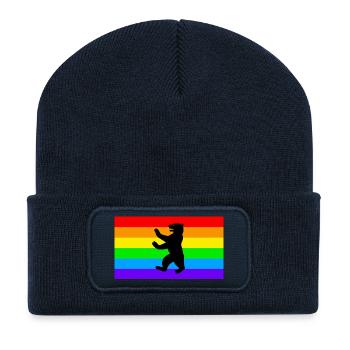 Ours de Berlin / Q LGBT / Drapeau arc-en-ciel - Beanie recyclé à patch - bleu marine - Devant