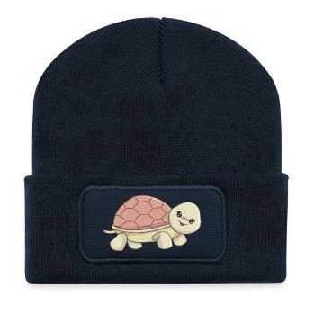 Cute cartoon turtle illustration - Recycled Patch Beanie - french navy - Front