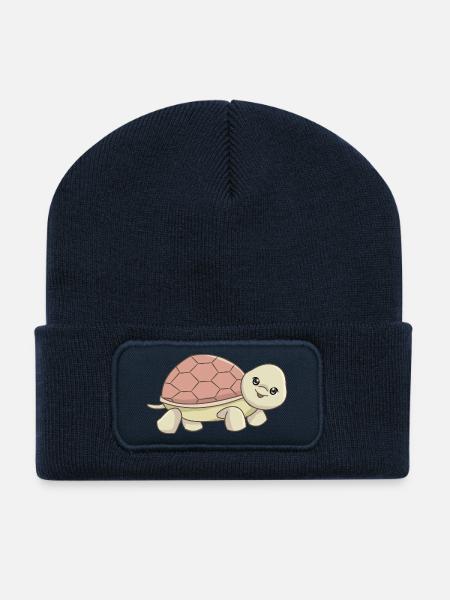 Niedliche Cartoon Schildkröte Illustration - Recycelte Patch Beanie - French Navy