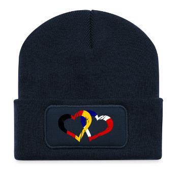 Französisch Deutsche Liebe - Recycelte Patch Beanie - French Navy - Vorne