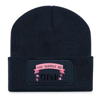 Lustiger Pferde Spruch Reiten Therapeut Stroh - Recycelte Patch Beanie - French Navy - Vorne